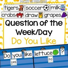 a poster with the words question of the week do you like it? and an image of