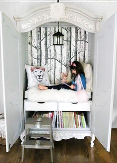 Childrens Reading Corner, Narnia Wardrobe, Armoire Makeover, Thrifted Home Decor, Small Bedrooms, Diy Wardrobe, Closet Makeover, Farmhouse Furniture, Furniture Makeover Diy