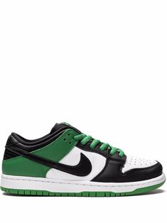 Black/green/white leather Dunk Low Pro SB sneakers from NIKE featuring signature Swoosh logo detail, perforated detailing, contrasting panel detail, round toe, front lace-up fastening, logo patch at the tongue, branded insole and rubber sole. These styles are supplied by a premium sneaker marketplace. Stocking only the most sought-after footwear, they source and curate some of the most hard to find sneakers from around the world.. | Nike Dunk Low Pro SB sneakers Nike Sb Dunk Low Pro, Nike Skateboarding, Baskets Nike, Nike Sb Dunk Low, Nike T, Nike Sb Dunks Low, Green Sneakers, Nike Sb Dunk, Sb Dunk Low