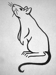 a black and white drawing of a rat