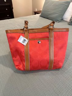 #ad Top Rated COACH F13560 CORAL SIGN GALLERY TOTE NEW W/TAG 14W 10.5H 3.5D, Fashion Women's Bags Beautiful Exterior, The Coral, Everyday Items, Top Rated, Classic Looks, Running Errands, Cotton Material