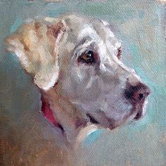 a painting of a white dog on a blue background