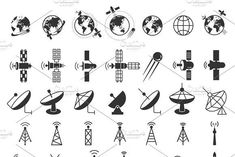 satellite and radio antennas icon set