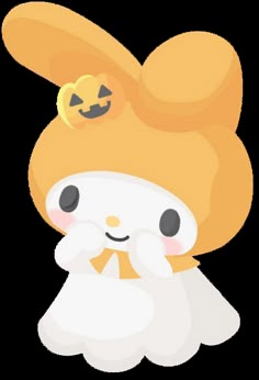 a cartoon bunny with a pumpkin on its head