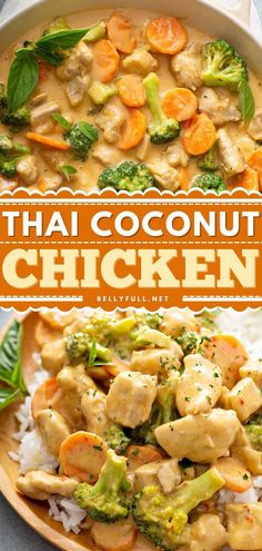 thai coconut chicken with broccoli, carrots and rice