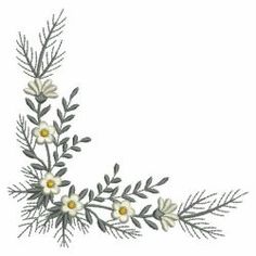 a cross stitch pattern with white flowers and green leaves in the shape of letter l