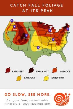 the us map shows where you can catch fall foliage at its peak and how to use it