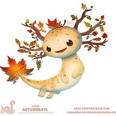 an image of a cute little creature with autumn leaves