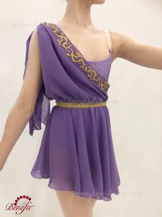 a woman in a purple dress is holding her arm out