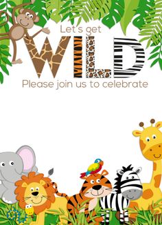 an animal themed birthday party with zebras, giraffes and monkeys on it