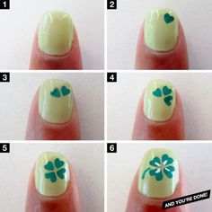 11 Super Fun St. Patricks Day Nail Art Designs! Shamrock Nails, Saint Patrick Nail, St Patricks Day Nails, Holiday Nail Art, Simple Nail Art Designs, Nail Polish Designs, Easy Nail Art, Nail Art Tutorial, Nail Arts