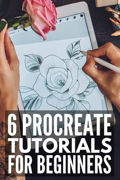 a woman is drawing on her ipad with the text 6 procreate tutors for beginners