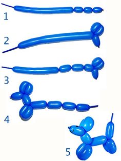 the balloon dog is made up of blue balloons and has four different sizes to choose from