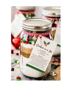 christmas cookie mix in a jar on a table