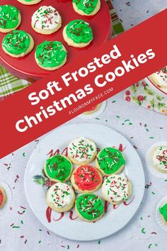 soft frosted christmas cookies on a white plate