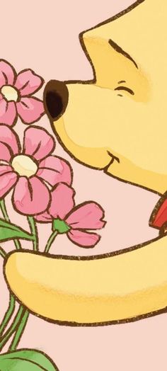 a drawing of a dog smelling a bunch of flowers with its nose to the flower