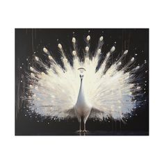 a painting of a white peacock with feathers spread out