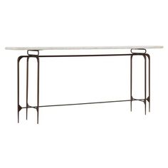 a white marble top and metal frame console table