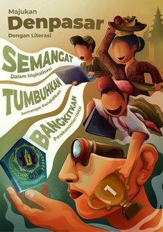 an advertisement for the indonesian language book semangan tumbukn, featuring people looking through magnifying glasses