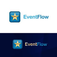 the logo for event flow is shown in blue and gold colors, with a golden star on