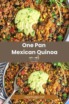 one pan mexican quinoa with avocado on top