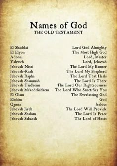 the names of god are shown in this image, and there is also a description for each