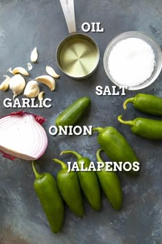 green peppers, garlic, salt, onion and jalapenos