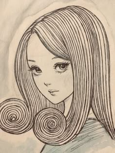 a drawing of a girl with long hair