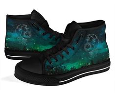 Sun And Moon High Tops For Women, Canvas Shoes For Men, Sneakers Gift For Her, High Tops Unique Design High Top Shoes High Tops For Women, Shoes For Men Sneakers, Canvas Shoes For Men, Mens Canvas Shoes, Men Sneakers, Shoe Art, Soft Textiles, Custom Sneakers, Sun And Moon