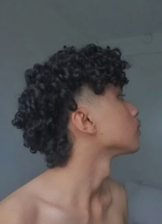 Curly Hair With Design Men, Faded Mullet Curly Hair, Faux Mullet Men Curly Hair, Curly Hair Mullet Men Black, Curly Mullet Men Black, Curl Mullet Men, 4b Mullet, Mullet Hairstyle Mens Curly Short