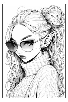 a drawing of a woman wearing sunglasses