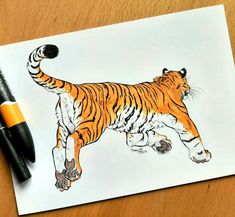 a drawing of a tiger jumping up into the air with its paw in the air