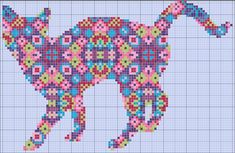 an elephant made up of many different colored dots on a light blue background with pink and green accents