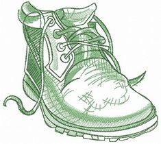 a drawing of a pair of shoes with laces on the bottom and green soles