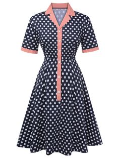 Best Dress For Girl, Lapel Dress, Retro Inspired Dress, Retro Stage, 1950's Dress, Vintage Polka Dot Dress, 1950s Dress, 50s Fashion, Clothing Styles