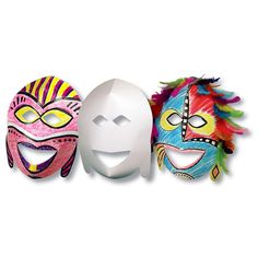 three masks with different colors and designs on them