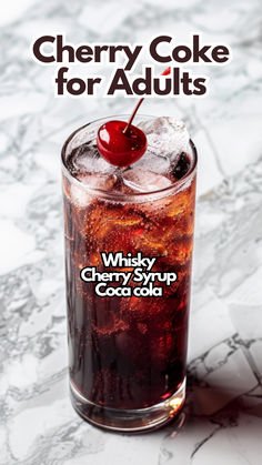 Cherry Coke for Adults Cherry Coke Margarita, Cherry Coke Cocktail, Cherry Syrup For Drinks, Cherry Cocktails, Drinks Alcohol Recipes Party, Alcohol Shots, Coke Drink, Cherry Drink, Cocktail Recipes Whiskey