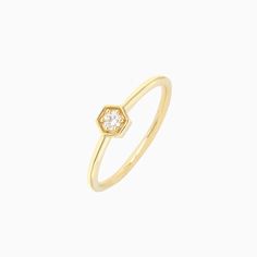 14k Yellow Gold Petite Hexagon Stackable Diamond Ring 14k Gold Octagon Diamond Ring For Promise, Yellow Gold Hexagon Diamond Ring, Hexagonal Yellow Gold Diamond Ring, Hexagon Yellow Gold Diamond Ring, Minimalist Hexagon Promise Ring, Hexagon Rings, Hexagon Jewelry, Pearl Bar Necklace, Stackable Diamond Rings