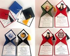 graduation caps and diplomas are arranged in four different ways to make them look like they have been folded