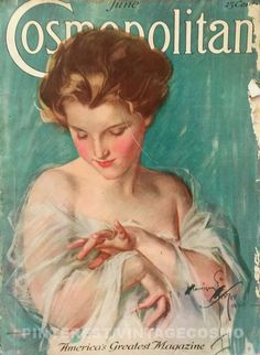 an old magazine cover with a woman in white dress holding her hands out to the side