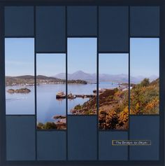 an image of a lake with mountains in the background and blue sky above it that is framed