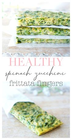 broccoli and spinach frittata fingers on a cutting board with text overlay