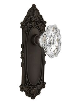 an old fashioned door handle with a glass on it