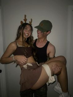 Bambi Couple Costume, Deer Hunter Couple Costume, Hunter And Dear Costumes, Hunger And Deer Couple Costume, Doe And Hunter Couple Costume, Couple Animal Costume, Deer And Deer Hunter Costume, Deer Snd Hunter Costume, Deer For Halloween