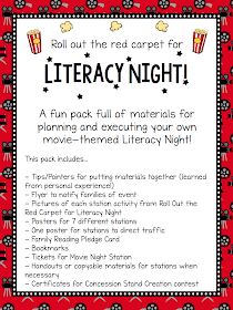 a red and black poster with the words, roll out the red carpet for library night