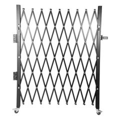 a metal gate with wheels on it