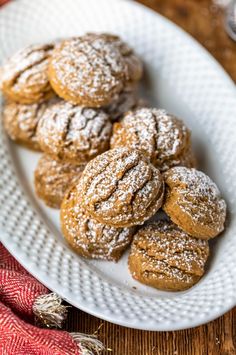 some powdered sugar cookies on a white plate