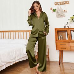 Oversized Womens Silk Pajamas Set with Wide Leg Pants 2Pcs Silk Sleepwear - slipintosoft Womens Silk Pajamas, Silk Pajamas Set, Silk Pajamas Women, Silk Sleepwear, Silk Pajama Set, Silk Pajamas, Pajamas Set, Leg Pants, Pajama Set