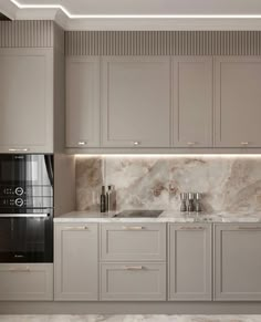 Neo Classic Kitchen, Neoclassic Interior, Modern Classic Kitchen, Classical Kitchen, Classic Kitchen Design, Classy Kitchen, Kabinet Dapur, Kitchen Ideas Modern Luxury