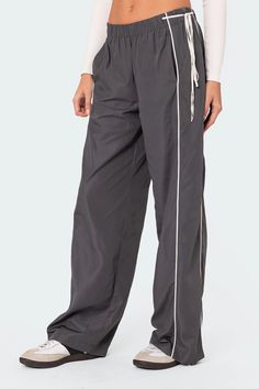 Track pants Side striped detailing Double ribbon tie Elastic stretch waisband Polyester Model wears size S Model height is 5'8 Item care: Wash with similar color Baggy Track Pants, Quick Dry Pants, Swimwear Dress, Ribbon Tie, Side Stripe, Drawstring Waistband, S Models, Model Height, Pacsun